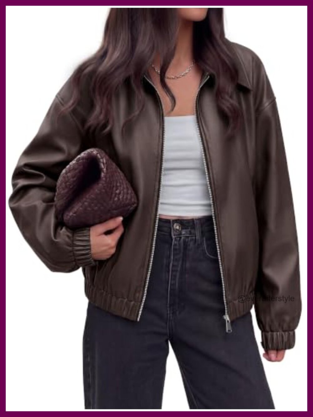 Oversized Zip Up Faux Leather Bomber Jacket Women